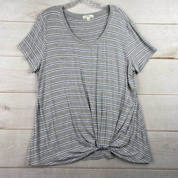 Nine Britton XXL Arella Tie Front Blouse Stitch Fix Gray Stripe Short Sleeve Tee - Picture 1 of 8